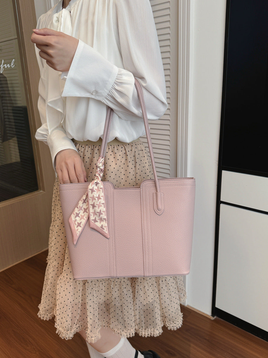 Retro Texture Trendy Solid Color Design Large Capacity Tote Bag