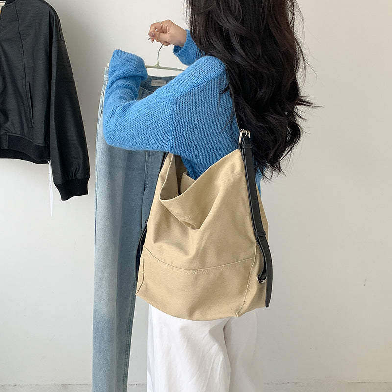 Women's Canvas Stitching Commuter Large Capacity Single Bucket Bags