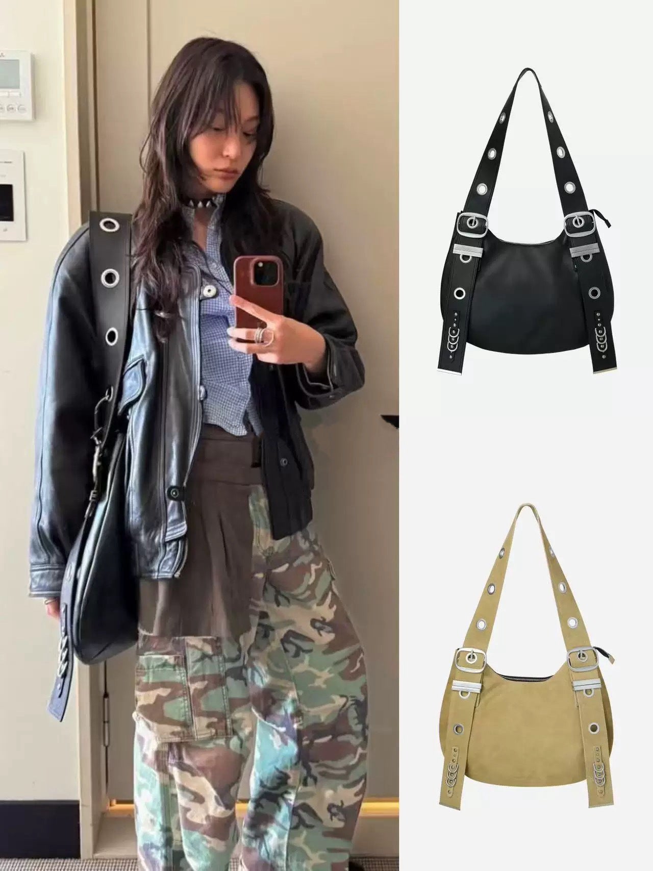 Style Spring Retro Round Hole Punk Motorcycle Women's Shoulder Bag