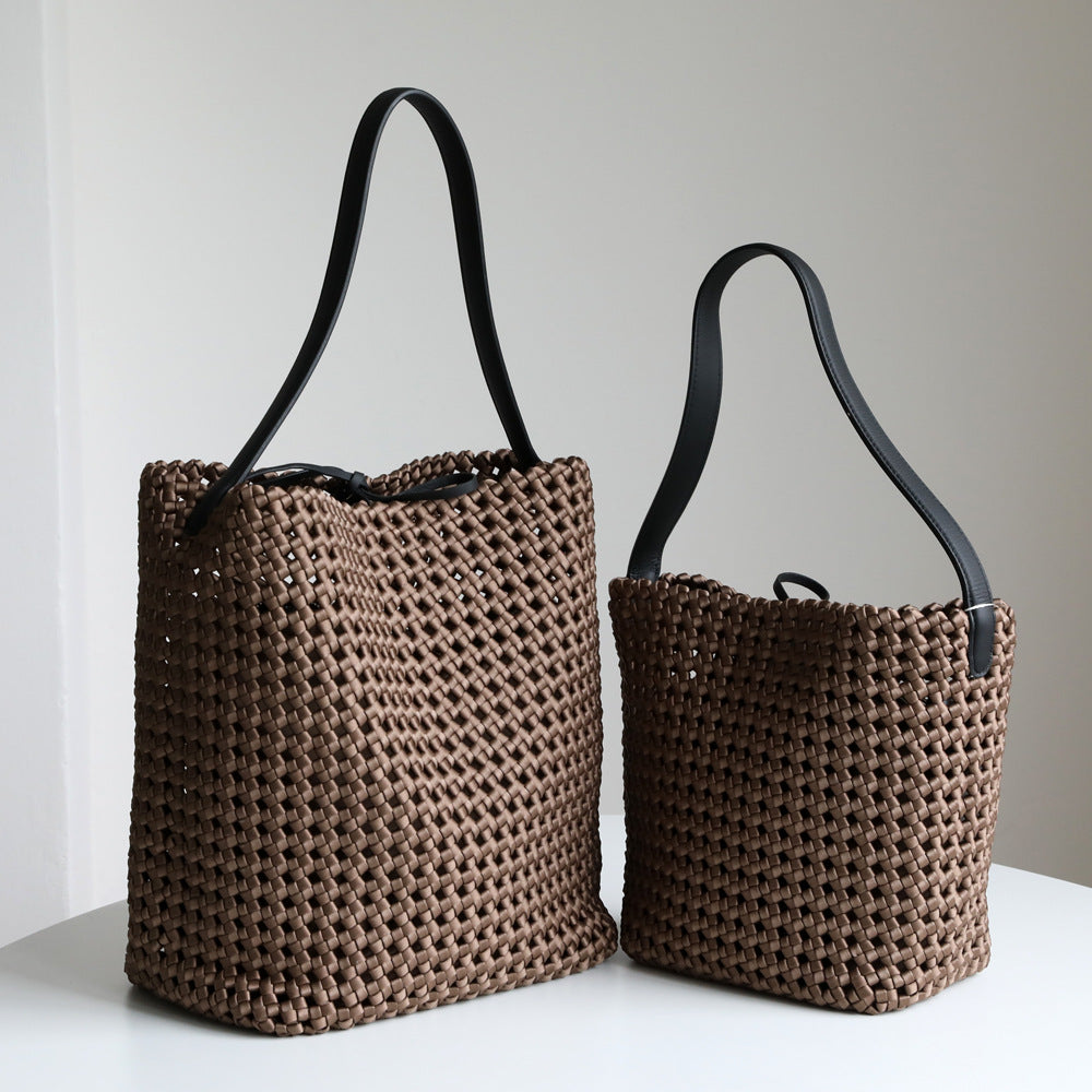 Women's Design Woven Cowhide Big Large Capacity Totes Portable Bucket Bag