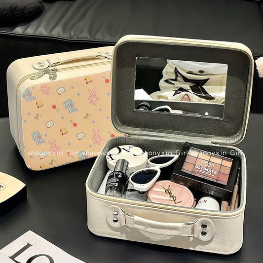 Cute Makeup With Mirror Suitcase Cosmetics Cosmetic Case