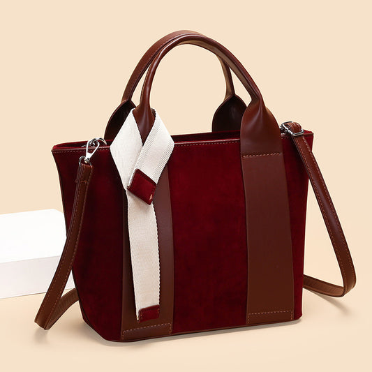 New Women's Retro Stitching Simple Versatile Bucket Bag
