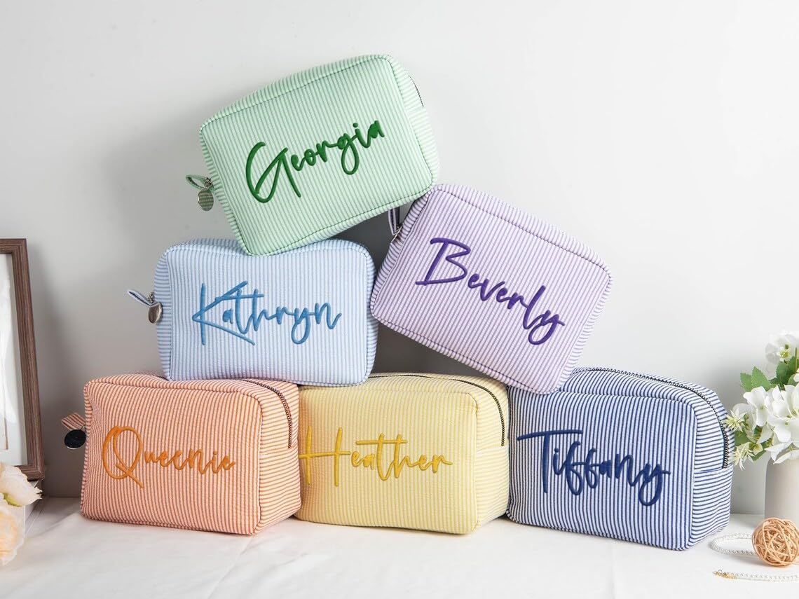 Embroidery Name Striped Make-up Portable Storage Makeup Bag