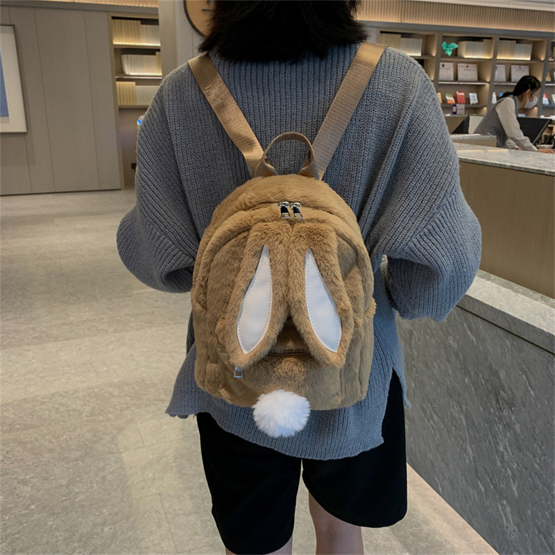 Women's Adorable Rabbit Ears Plush Winter Fashion Furry Cute Backpacks