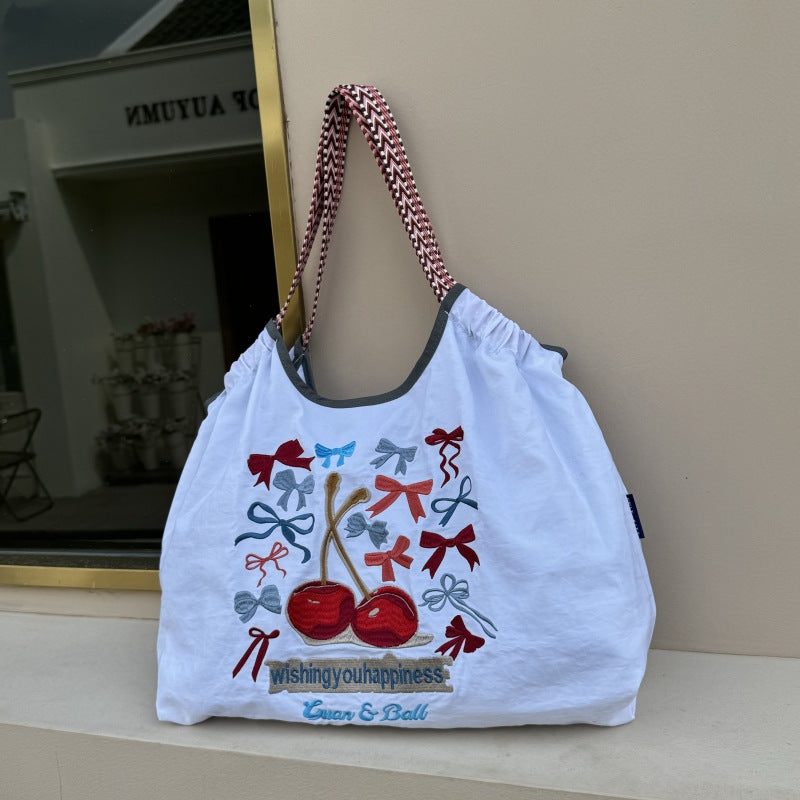 Style Embroidery Shopping Large Capacity Commuter Women's Shoulder Bag