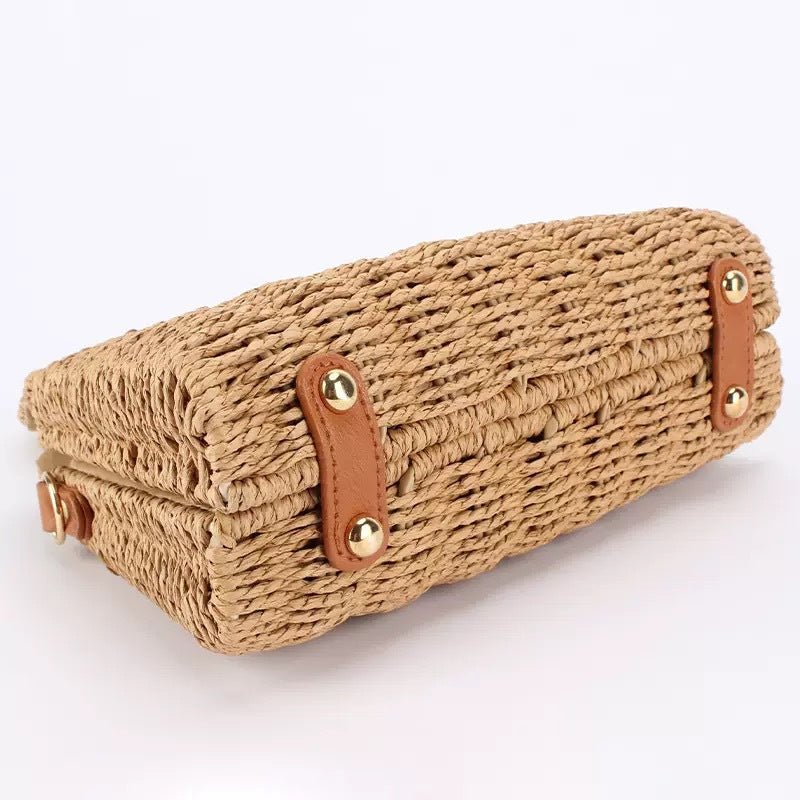 High-grade Straw Light Luxury Bamboo Portable Hand-woven Iron Shoulder Bags