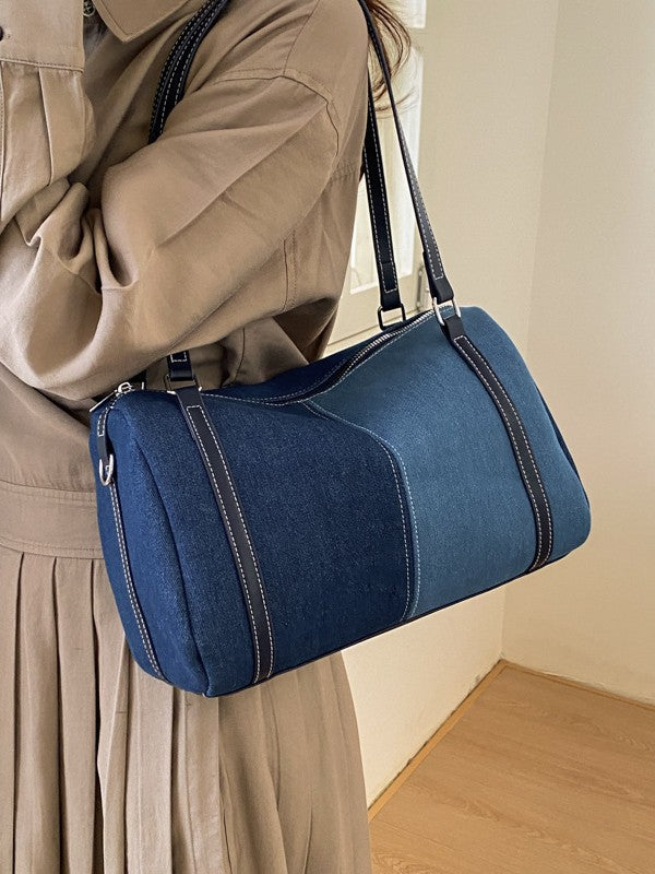 Women's Simple Commute Stitching Contrast Color Boston Pillow Women's Shoulder Bag