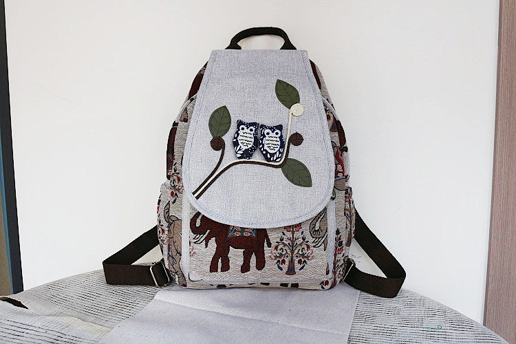Women's Vintage Printing Wax Line Woven Fresh Women's Backpack