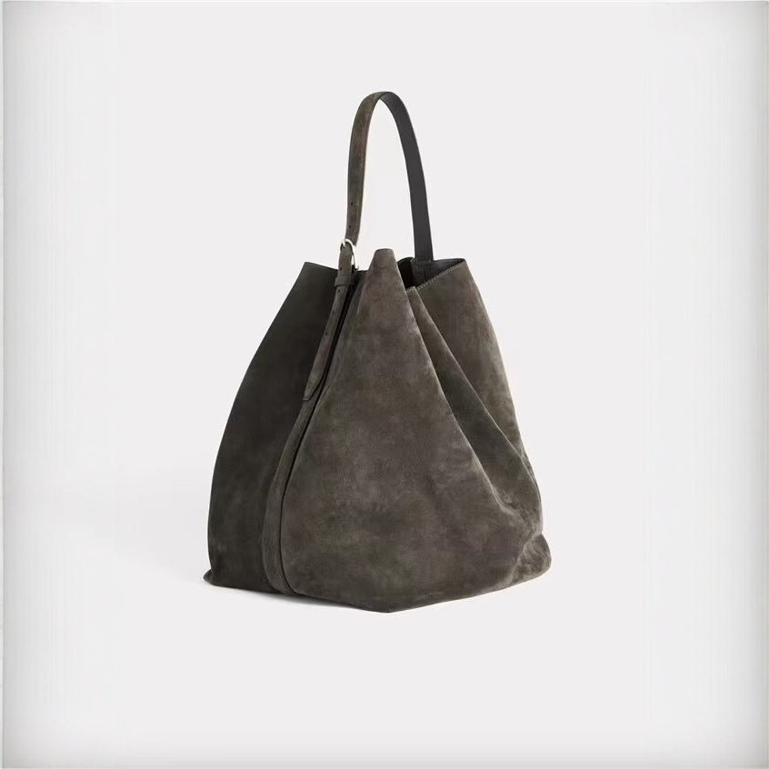Women's Vintage Suede Matte Cowhide Genuine Leather Commuter Large Capacity Women's Shoulder Bag