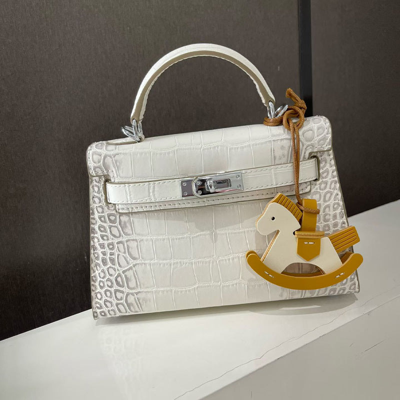 Women's Elegant Black Sier Crocodile Pattern Second Generation Kelly High-grade Genuine Women's Messenger Bag