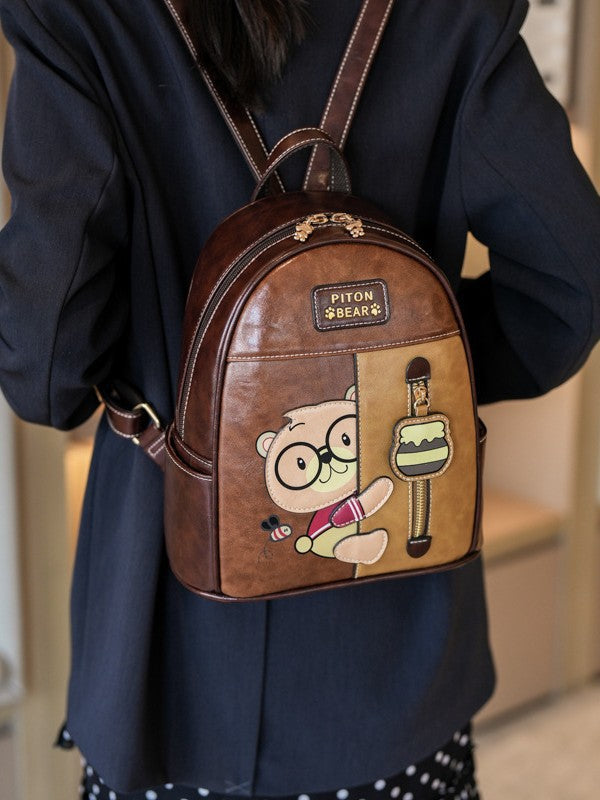 Women's Cartoon Bear Versatile Minority Fashion Shell Women's Backpack
