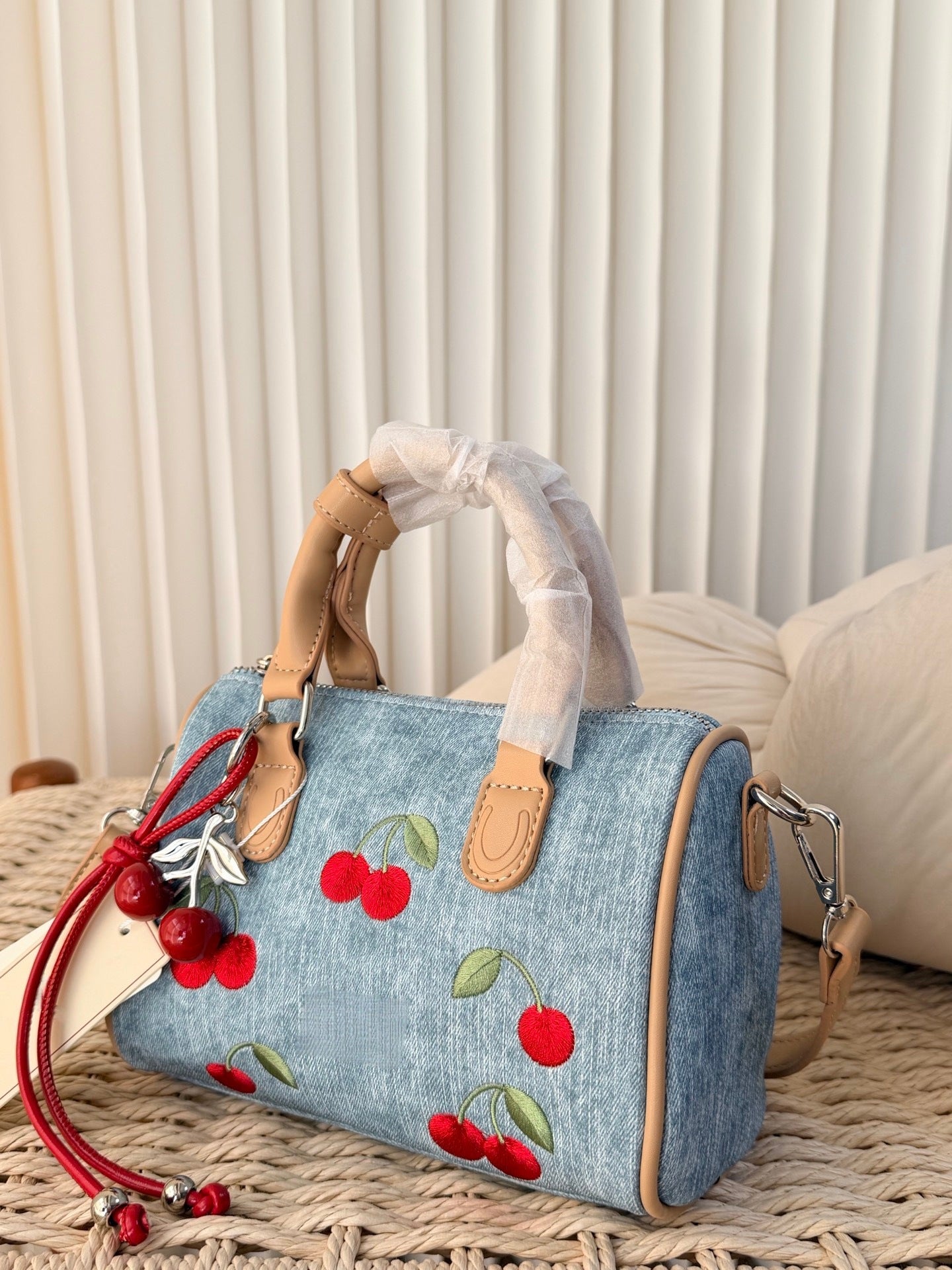 Western Style Cherry Embroidered Pillow Boston Shoulder Bags