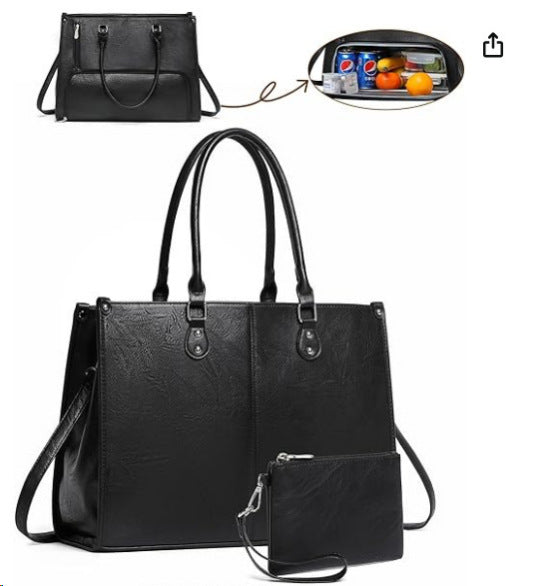 Leather Lunch Portable Insulated Computer Compartment Women's Messenger Bag