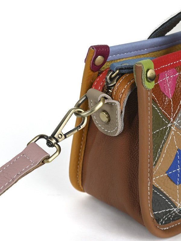 Women's Genuine Leather Design Stitching Contrast Color Ladies Bags
