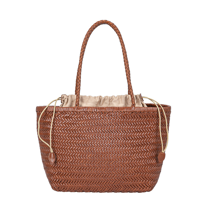 Women's Woven French Cowhide Vegetable Basket Leather Large Capacity Handbags