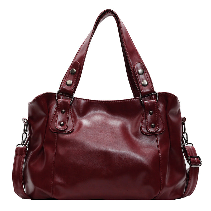 Retro Soft Leather Textured Solid Color Large Capacity Versatile Women's Shoulder Bag