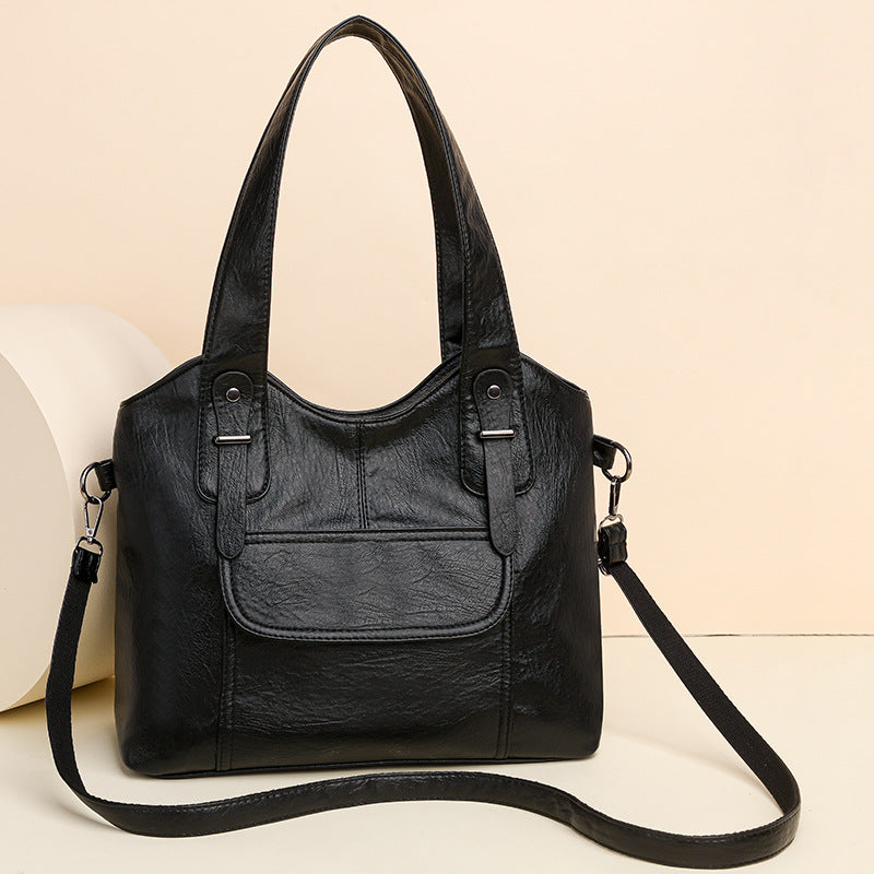 Women's Leather Textured Large Capacity Commuter Simple Retro Bags