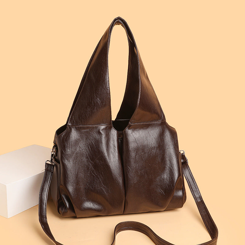 Women's Large Capacity Fashion Simple Retro Solid Color Tote Bag