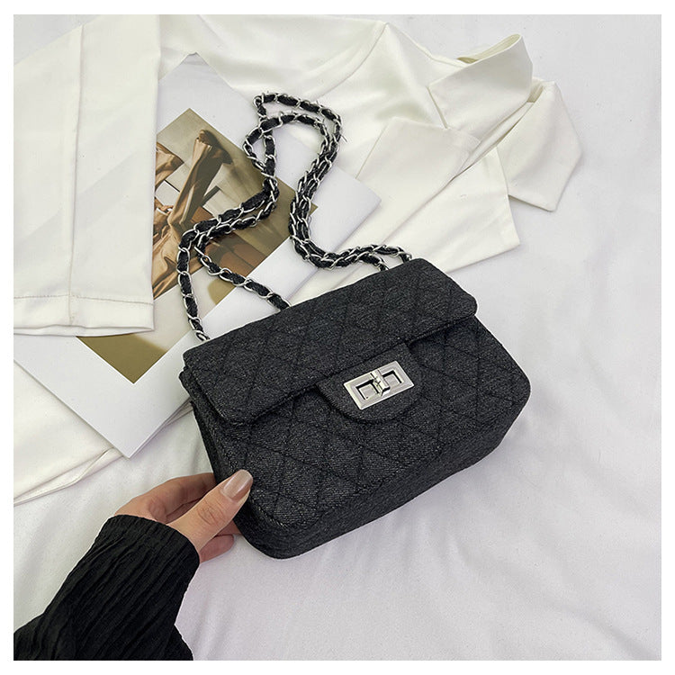 Women's Fashion Diamond Style Chain Denim Batch Bags