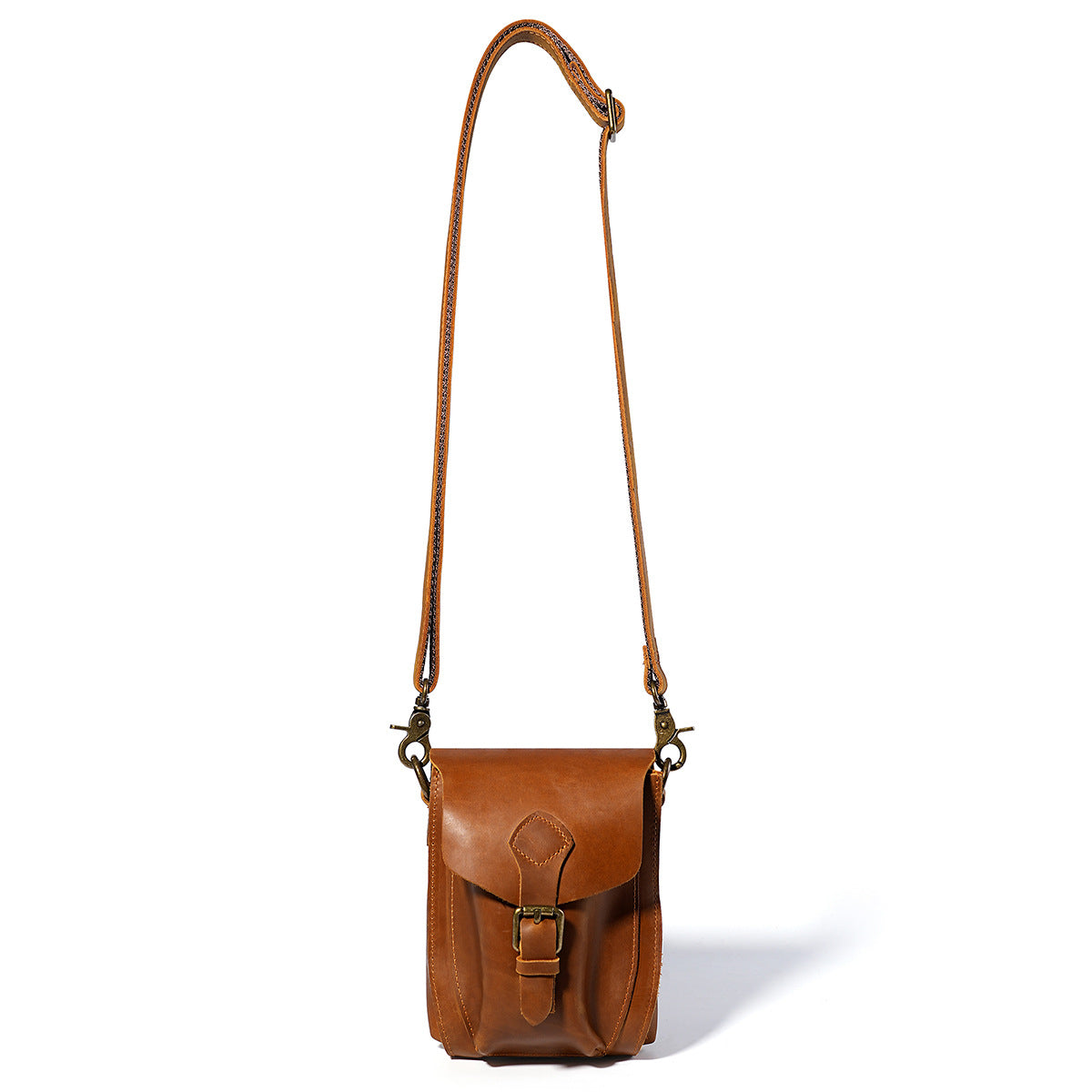 Men's Crazy Horse Leather Personalized Cowhide Hanging Mobile Small Square Bags