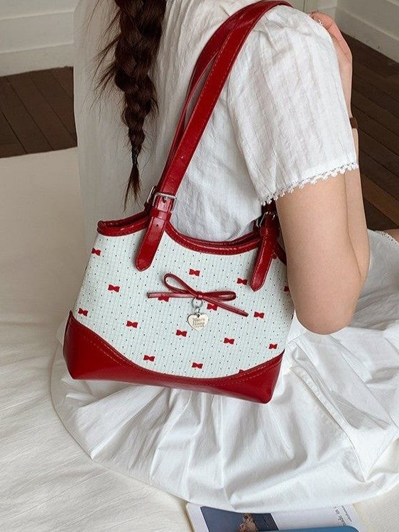 Women's Korean Style Sweet Bow Design Cute Polka Shoulder Bags