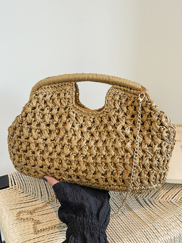 Women's Spring Weaving Straw Chain Stylish Good Underarm Bag