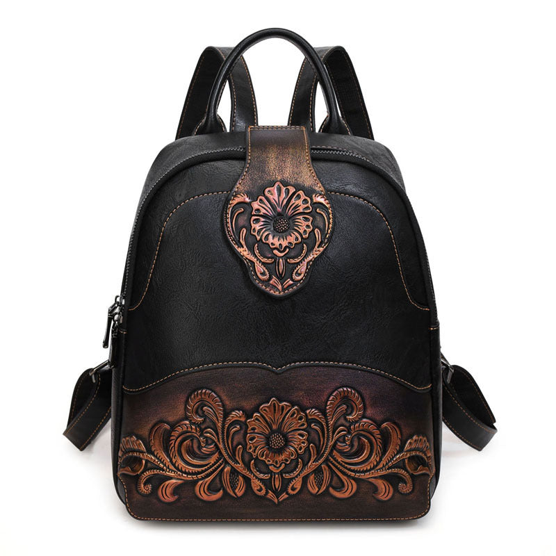 Women's Retro Embossed Stitching Large Capacity Burst Backpacks