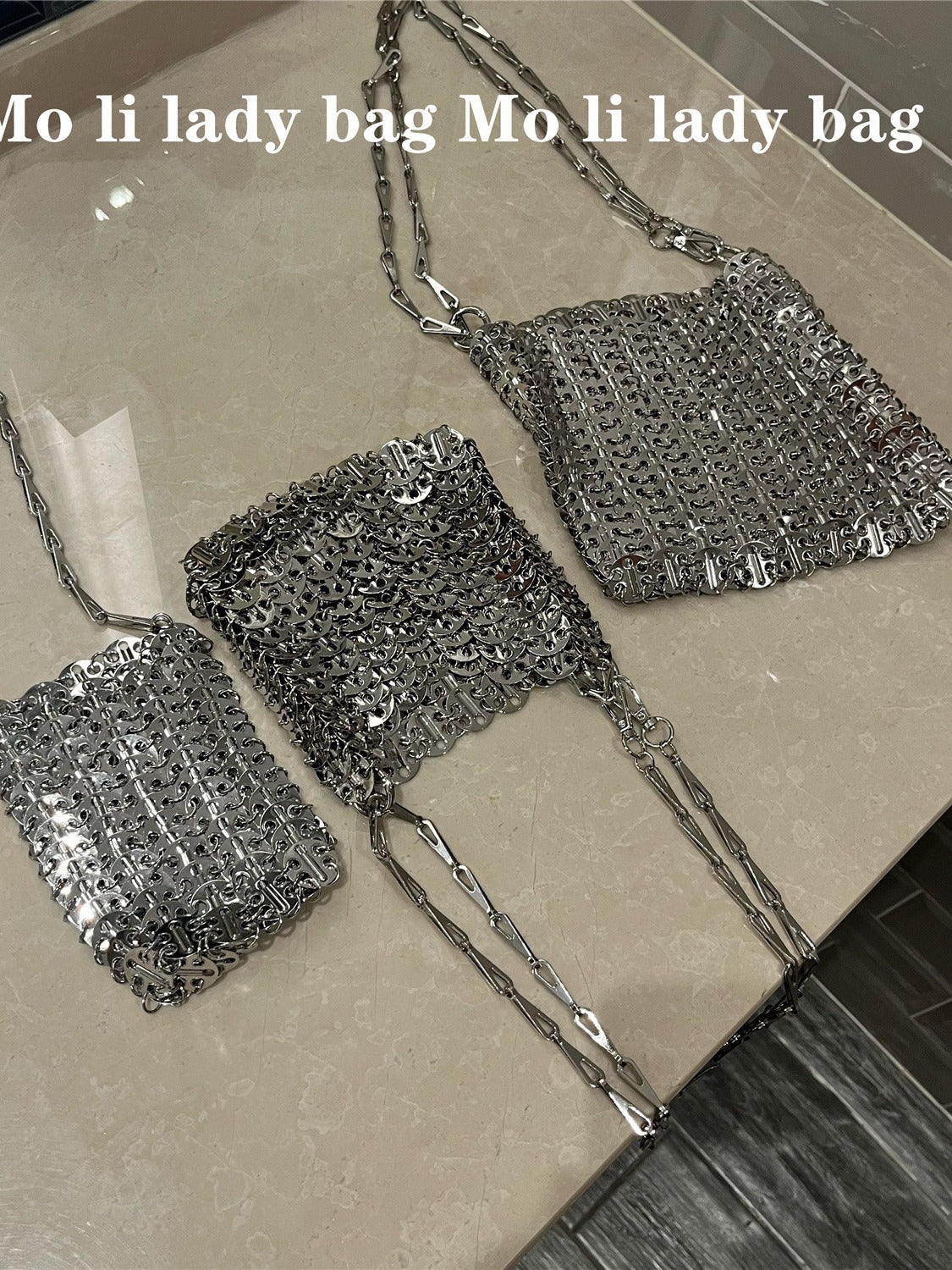 Retro Ancient Modern Popular Sier Shiny Metal Bags