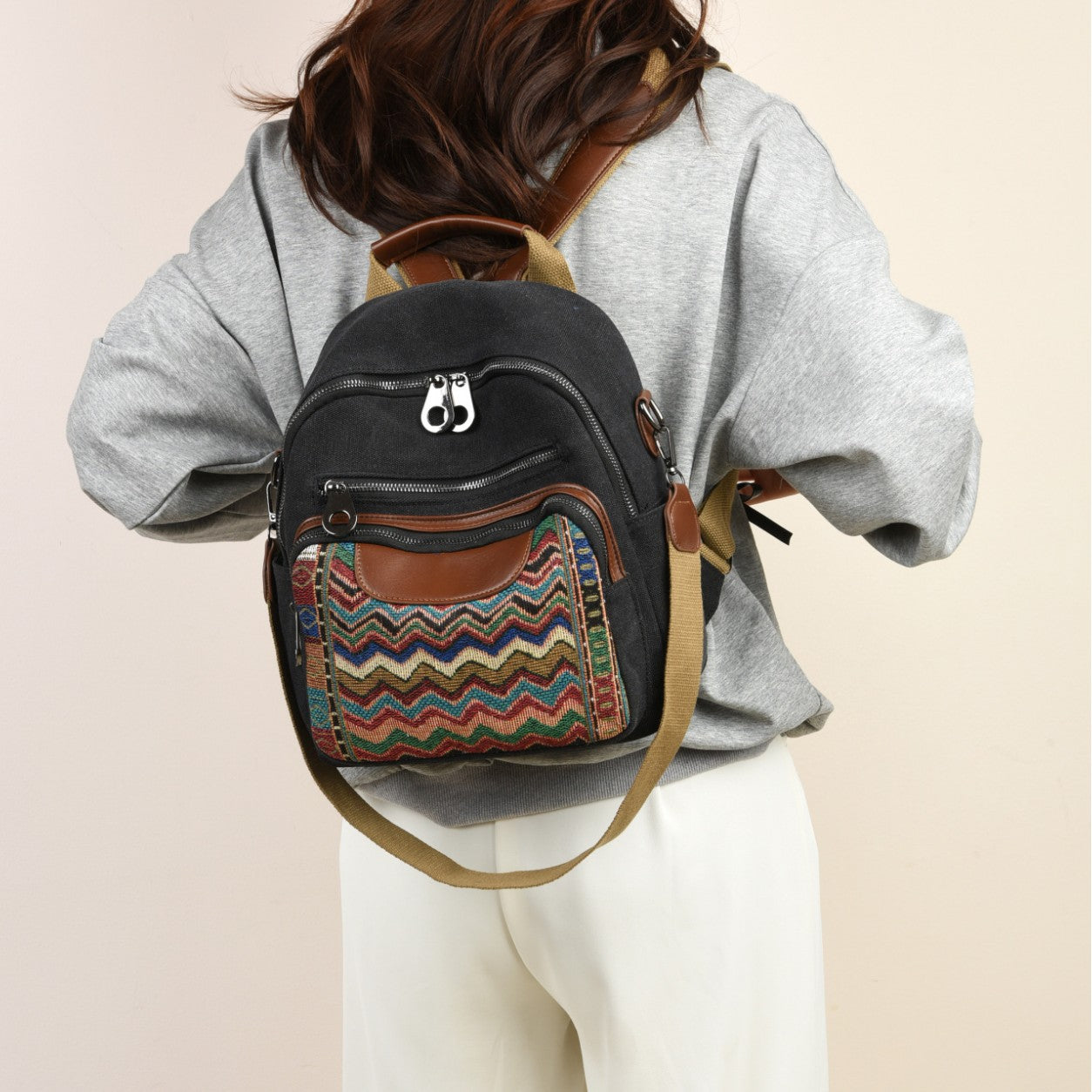 Women's Denim Fashion Retro Embroidered Large Capacity Backpacks