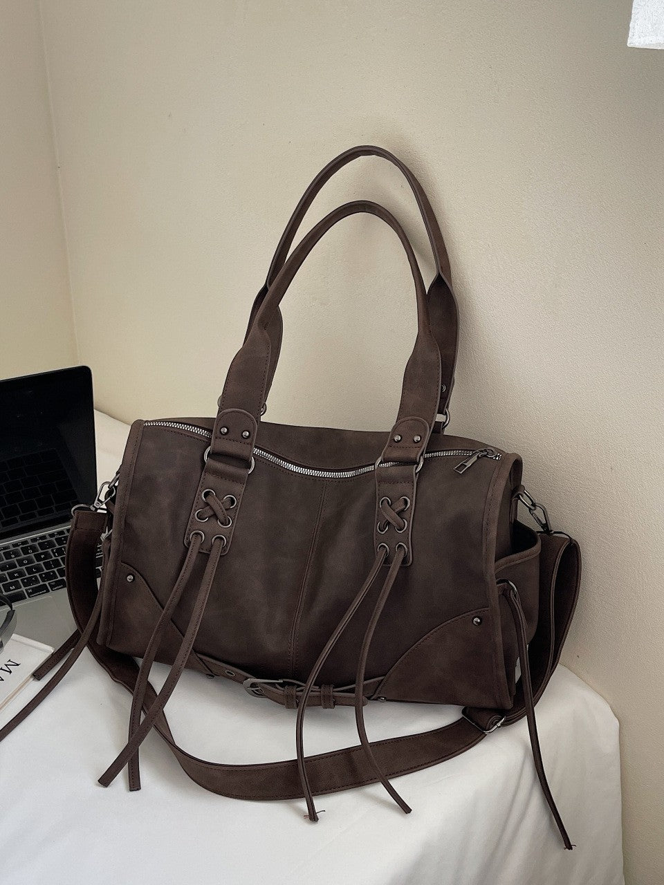 Women's Motorcycle Trendy Cool Soft Leather Retro Large Capacity Handbags