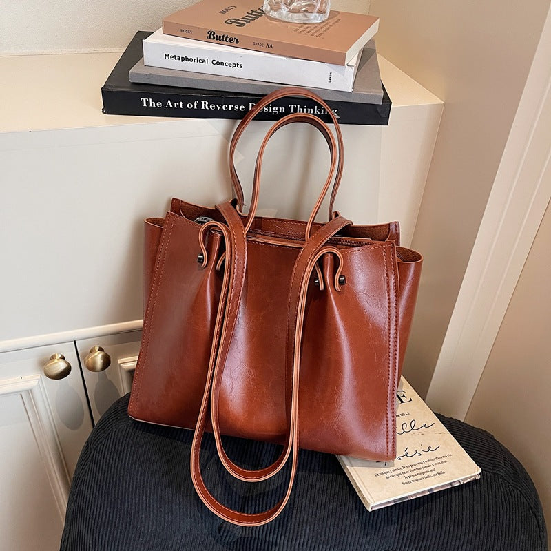 Women's Simple Textured Large Capacity Commuter Tote Bag