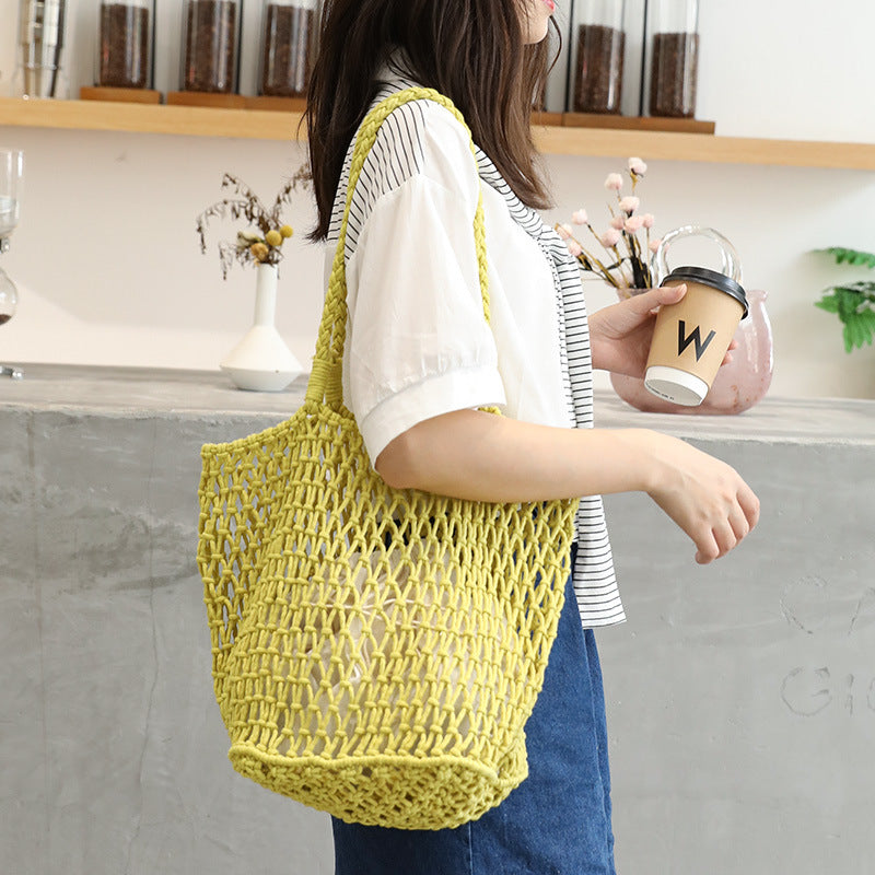 Women's Korean Style Leisure Artistic Fashion Canvas Cotton Bucket Bags