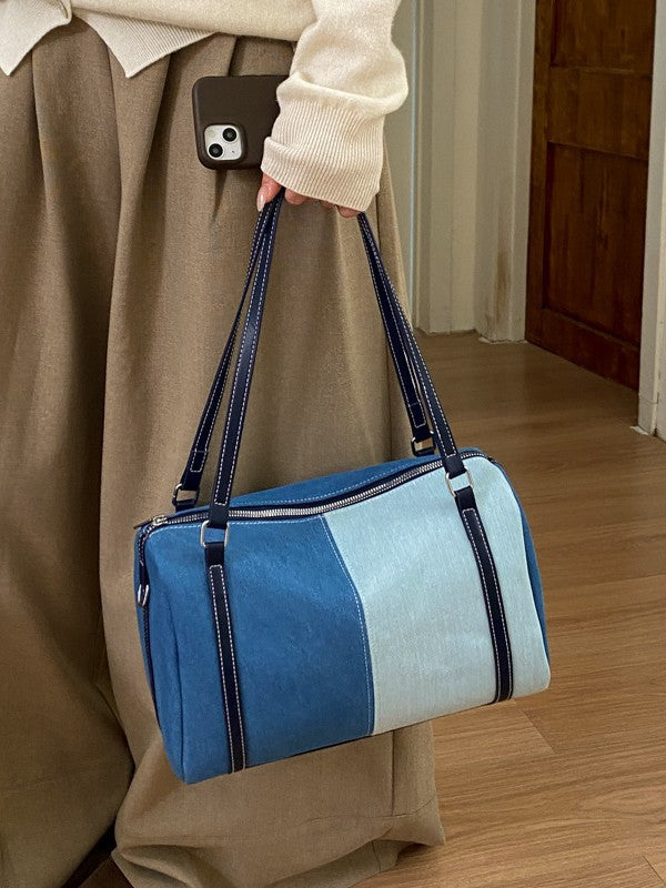 Women's Simple Commute Stitching Contrast Color Boston Pillow Women's Shoulder Bag