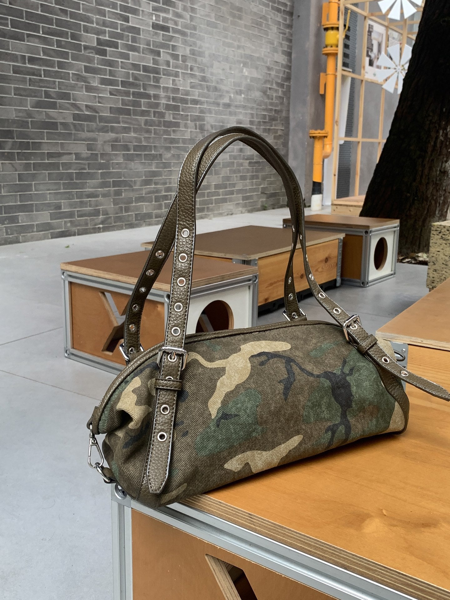 Design Commuter Bowling Fashion Retro Camouflage Canvas Underarm Large Women's Handbag