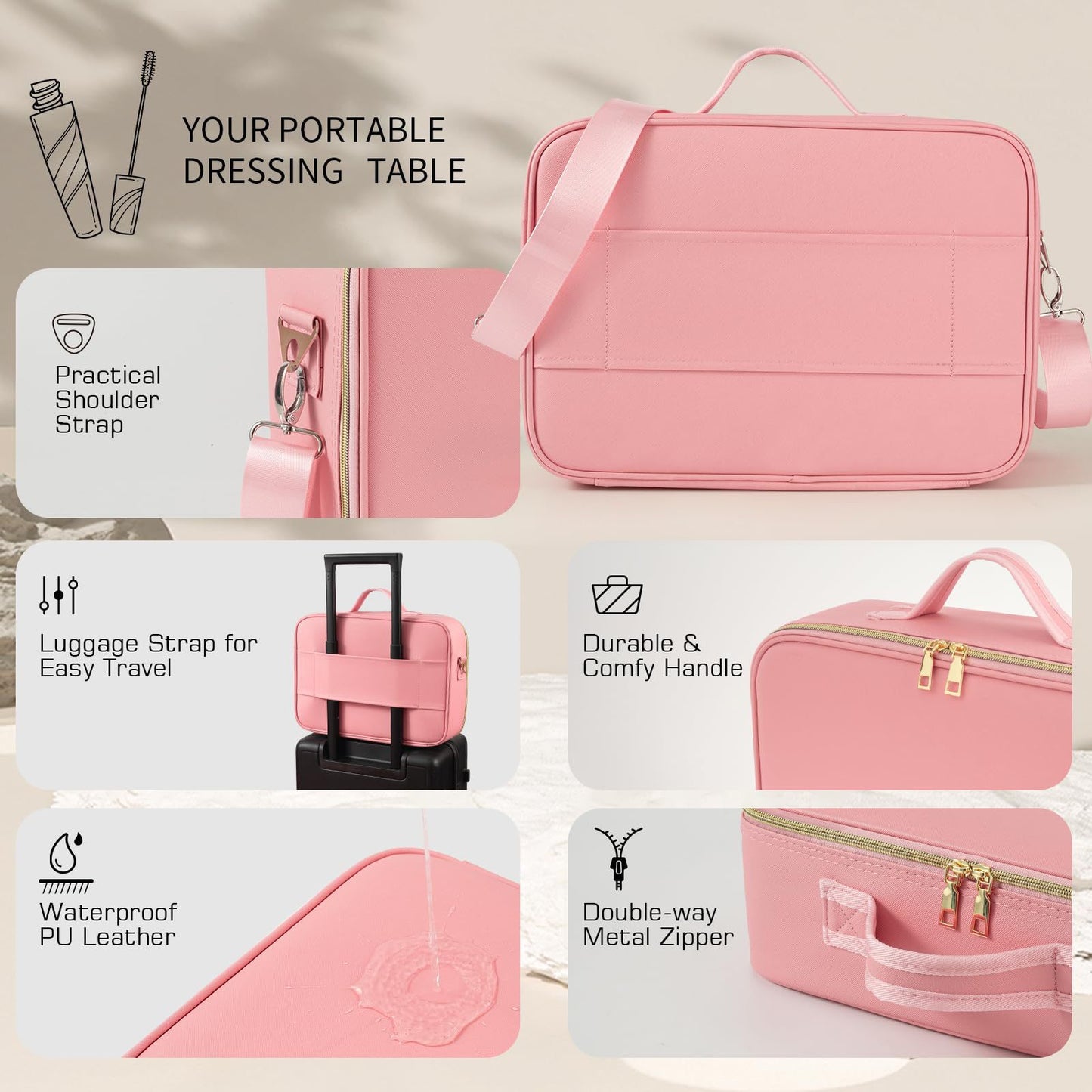 Capacity Skin Care With Mirror Light Simple Portable Tool Storage Cosmetic Bags