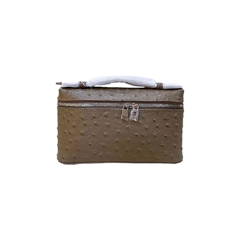 Women's Layer Cowhide Ostrich Grain Lunch Box Genuine Women's Messenger Bag