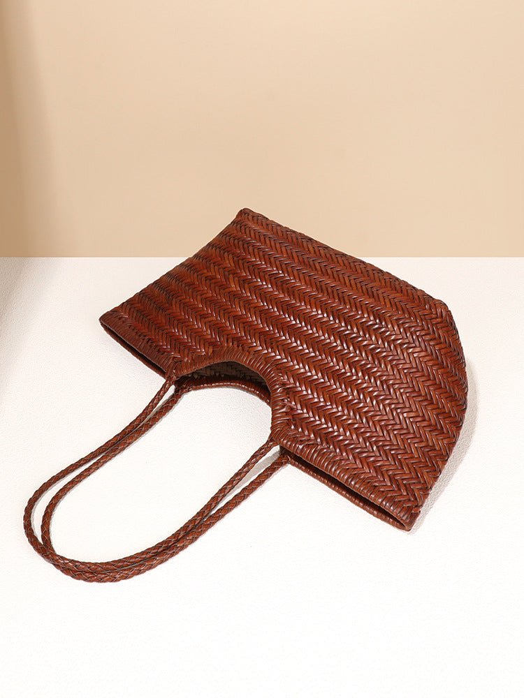 Women's Retro Authentic Leather Weave Vegetable Basket Style Bags