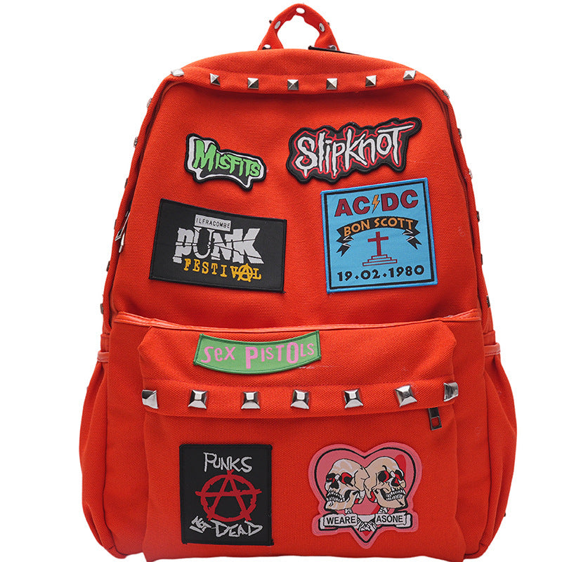 Men's & Women's Good-looking Punk Embroidered Rivets College Large Leisure Backpack