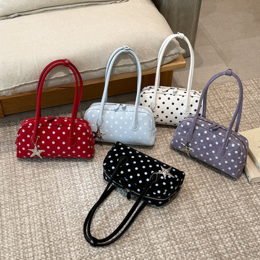 Fashionable Korean Style Bowling Polka Dot Fresh Sweet Commuting Underarm Bag