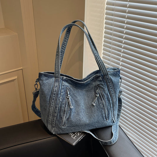 Women's Large Capacity Denim Summer Class Commuter Tote Bag