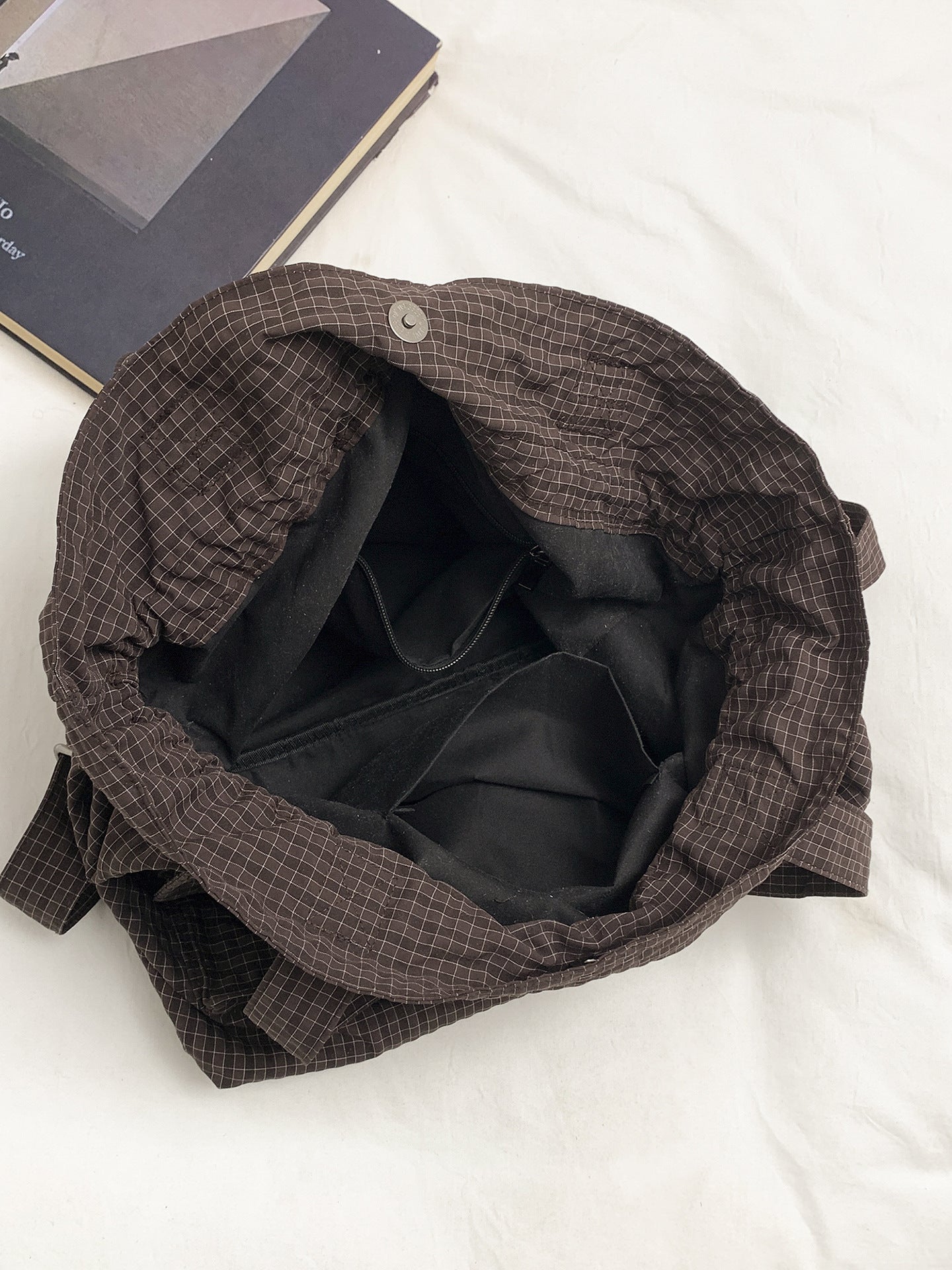 Women's Large Capacity Lightweight Plaid Drawstring Fashion Handbags