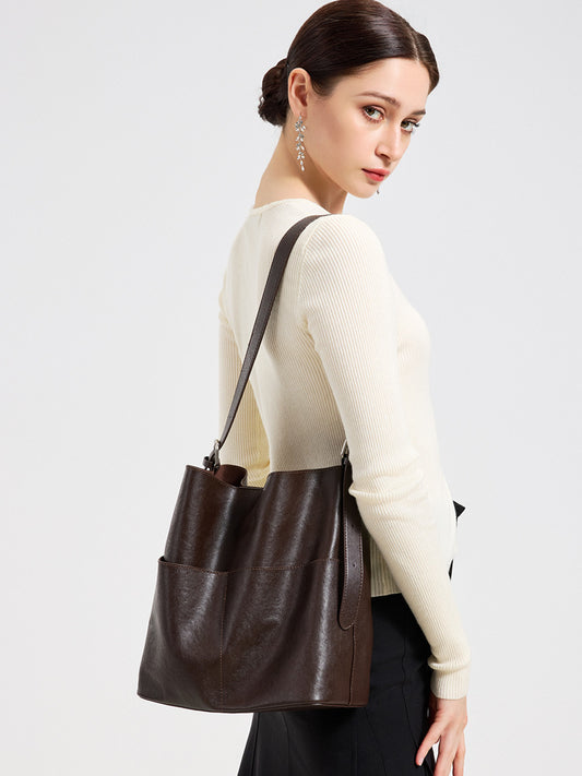 Women's Retro Vegetable Tanning Leather Underarm Spring Large Women's Shoulder Bag