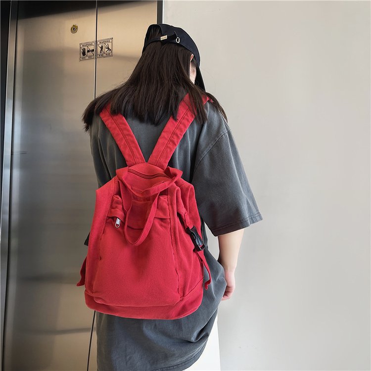 Solid Color Retro Nylon Female Style Simple Junior Backpacks