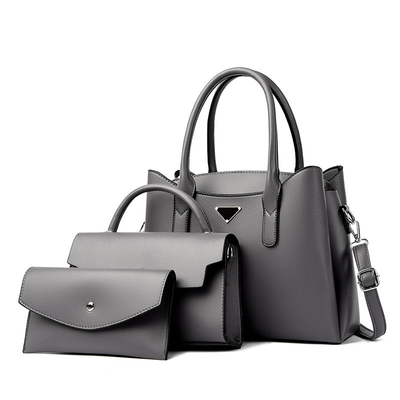 Women's Hand Three-piece Litchi Pattern Large Capacity Bags