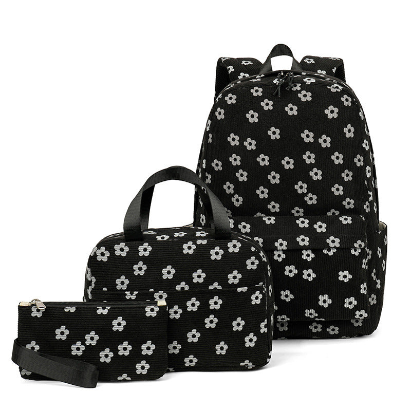 Corduroy Printed Computer Blue Girlish Primary Backpacks
