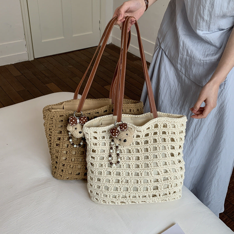 Crocheted Weaving Hollow Large Capacity Commuter Straw Seaside Vacation Tote Bags