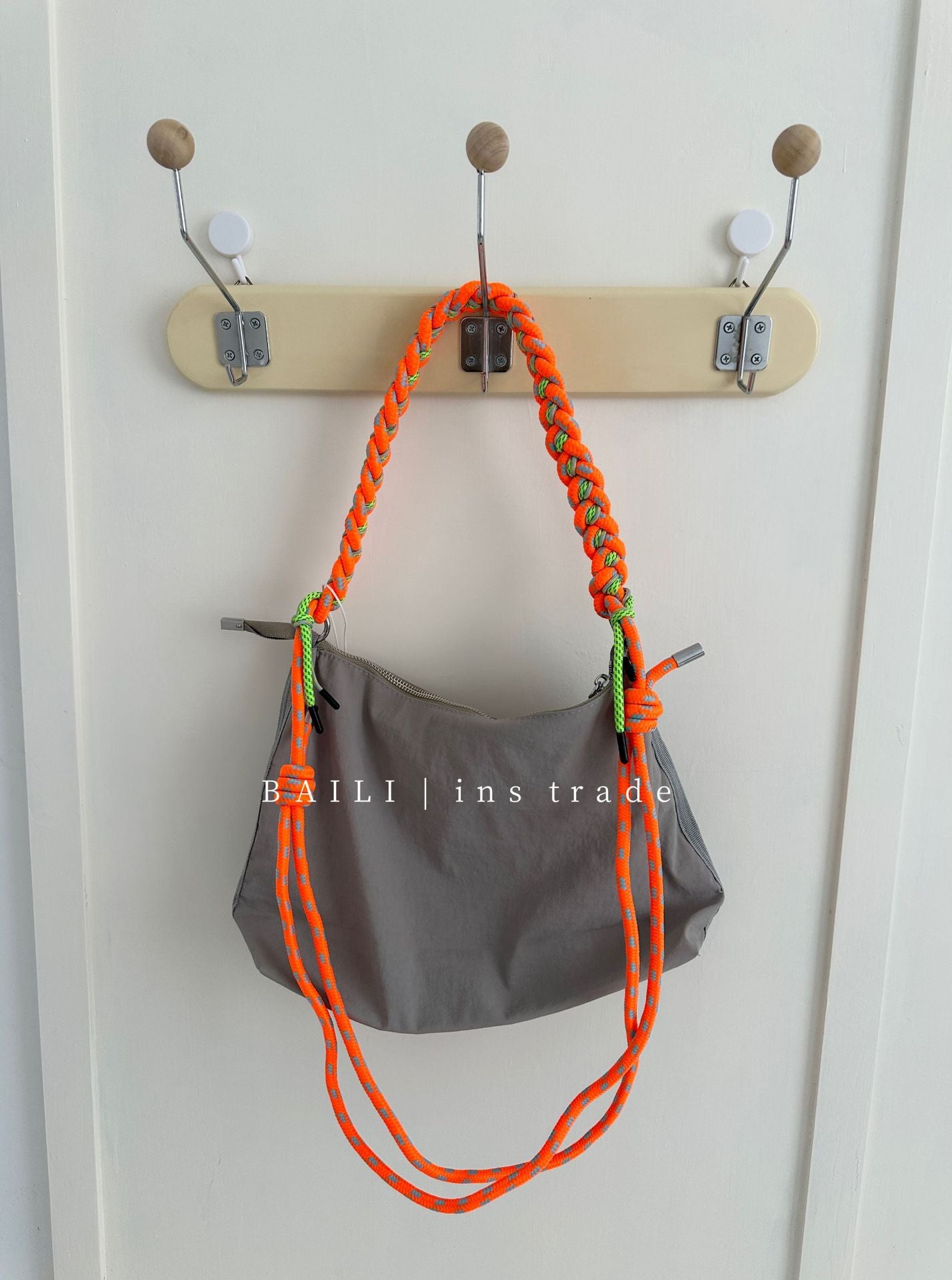 Korean Nylon Large Capacity Contrast Color Braided Rope Leisure Women's Shoulder Bag