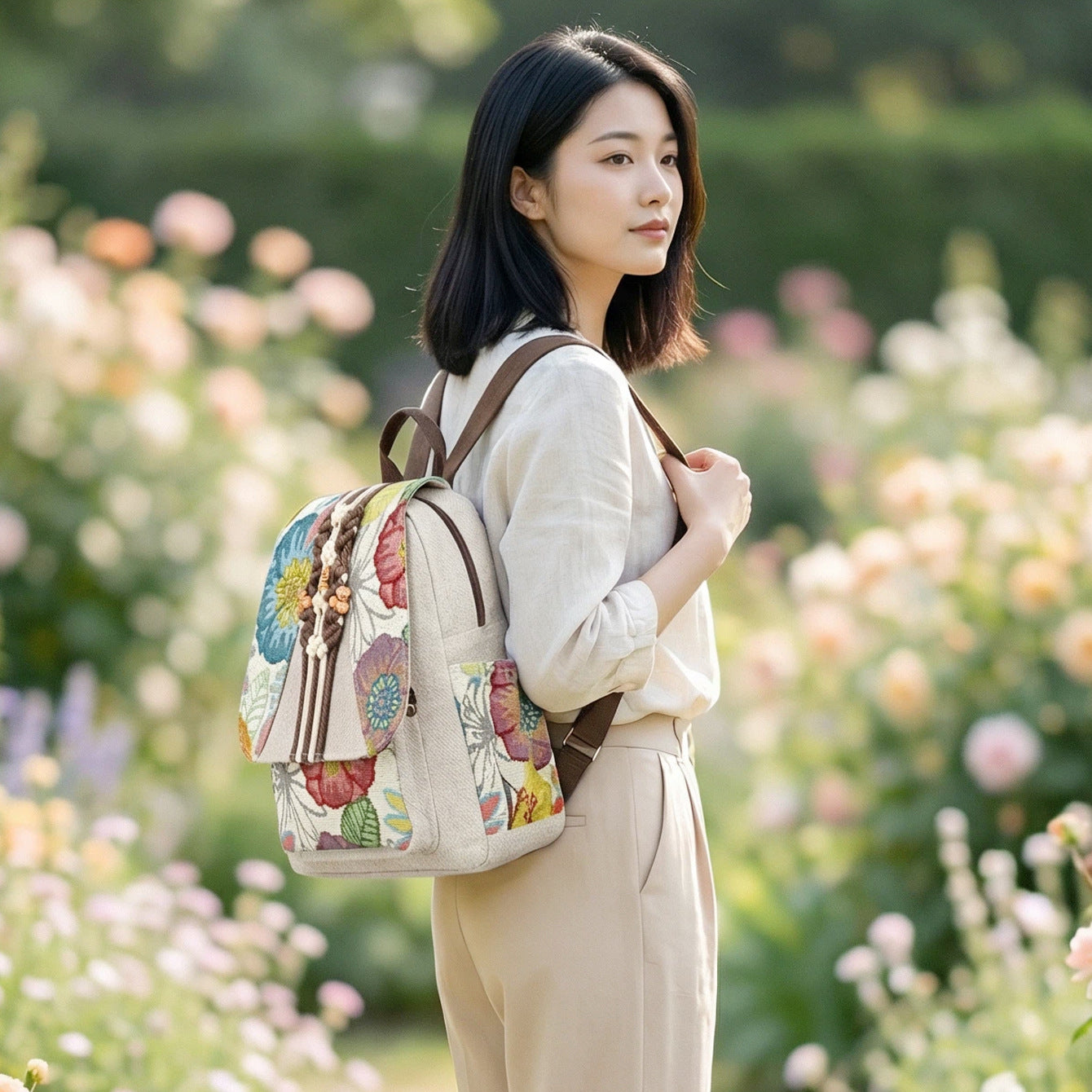 Women's Ethnic Style Flower Embroidered Hand-woven Women's Backpack