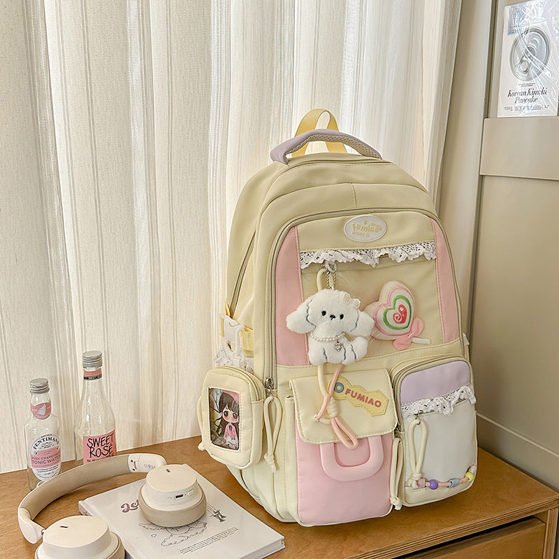 Women's Cartoon Large Capacity Cute Color Matching Junior High Leisure Backpack