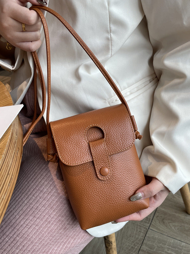 Women's Leather High-grade Fashion First Layer Lightweight Mobile Phone Bag